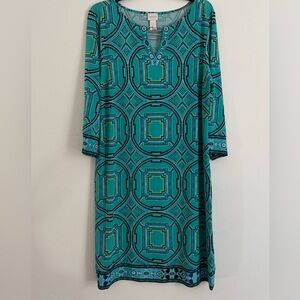Chico's Teal and Black Long Sleeve Dress
